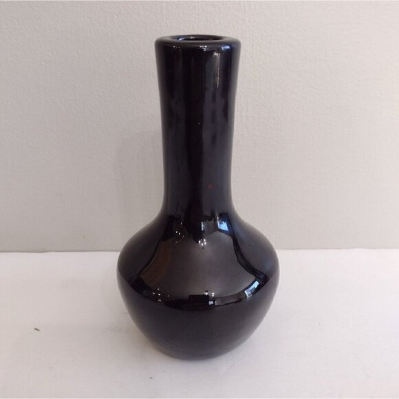 Vintage Haeger Floral Bud Vase Black Glossy Pottery 5.5" - Picture 2 of 6
